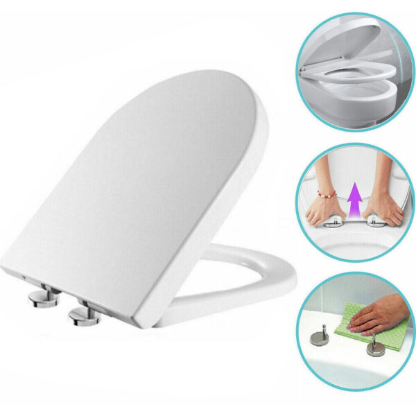 NEW LUXURY BATHROOM SLOW SOFT CLOSE D-SHAPE TOILET SEAT SEATS WC HEAVY DUTY - Image 6