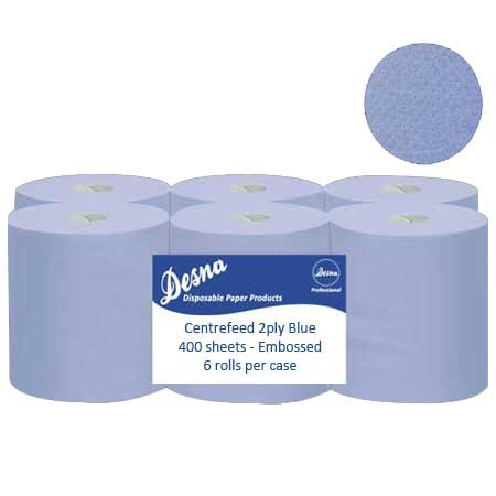 Centrefeed Rolls 2ply 400 Sheet Blue - 6 Pack Embossed
