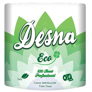 Desna Eco 320sheet 100% Recycled Toilet Rolls - 4 Rolls