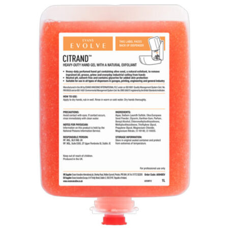 Evans Citrand Heavy Duty Hand Gel – 6 x 1 litre