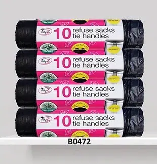 Black Bin Bags on a Roll 50 litre with Tie Handles – Box 240